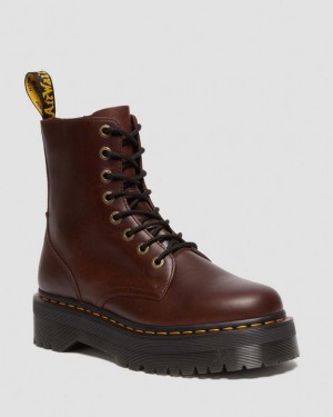 Men's Dr Martens Jadon Boot Pull Up Leather Platform Shoes Dark Brown | NZ_Dr79352